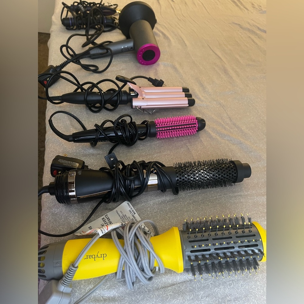Hair tools hot hair brush, waver/crimper, blow dryer, curlers
